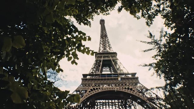 Approaching to Eiffel Tower Under Trees on Summer Afternoon, Paris France, Landmark View Under Foliage
