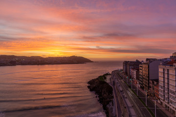 Evening view of A Coruna coastal city in Galicia