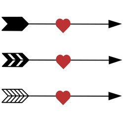 set of icons of arrows with hearts