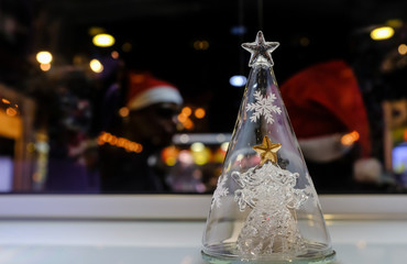 beautiful glass Christmas tree display on the table