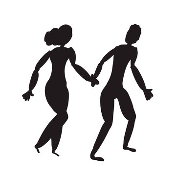 A silhouette of a pair of people. Young couple discusses future wedding. Vector. Cartoon people
