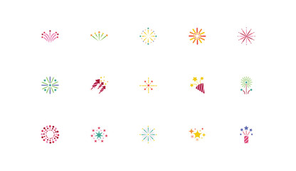 bundle of fireworks explosion splash set icons