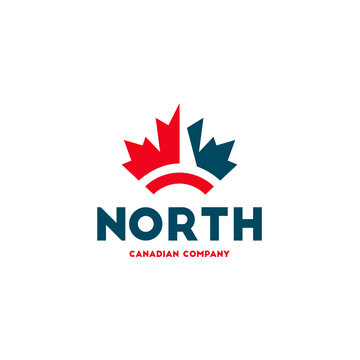 North compass direction with canadian maple leaf flag logo template vector