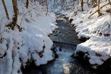 The Kamacnik River covered in deep snow, Croatia