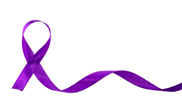 A purple awareness ribbon on white background.