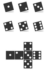 Dice in black with shadow isolated on white background. Vector illustration of dice.
