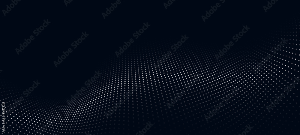 Aufkleber Wave of particles. Futuristic point wave. Vector illustration. Abstract background with a dynamic wave. Wave 3d.