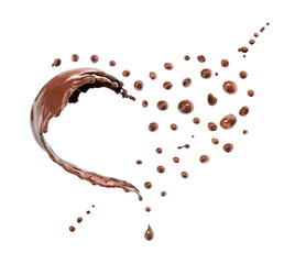 Splash of chocolate abstract background, chocolate heart 3d rendering