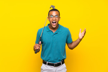 African American golfer player man with shocked facial expression
