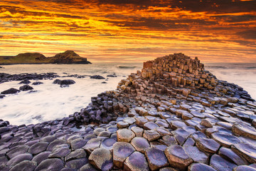 Sunset view on the Giants Causeway in Northern Ireland - 316381853