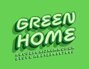 Vector eco logo Green Home. Retro style Font. Creative 3D Alphabet Letters and Numbers
