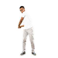 Naklejka premium Full-length shot of Afro American golfer player man over isolated white background