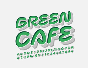 Naklejka premium Vector bright Sign Green Cafe. Creative 3D Font. Stylish Alphabet Letters and Numbers