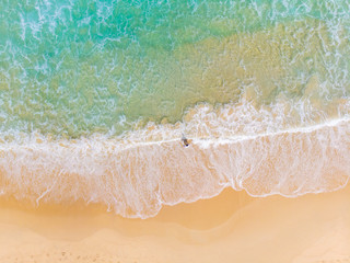 Fototapeta na wymiar Aerial view summer sea beach wave white sand copy space