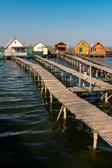 cottages on the piers, Bokodi-to in northern Hungary