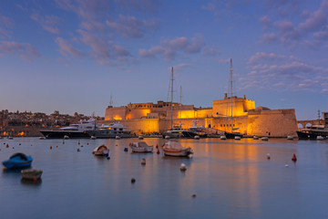 Beautiful architecture of Fort Saint Angelo at dusk, Malta