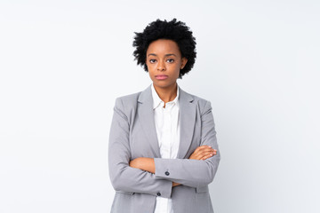 African american business woman over isolated white background keeping arms crossed