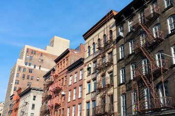 Colorful Old Buildings with Fire Escapes in Tribeca New York