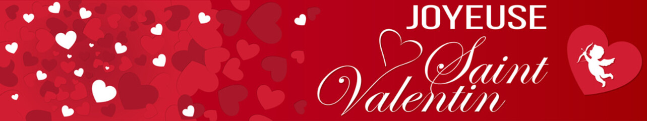 bandeau ou carte joyeuse saint valentin avec coeur rouge et blanc ange sur fond rouge en dégradé