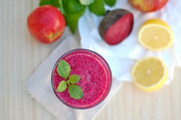 Healthy fresh smoothie drink from apple,beetroot, lemon and mint