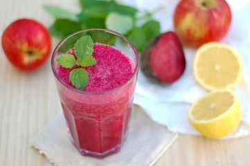Healthy fresh smoothie drink from apple,beetroot, lemon and mint