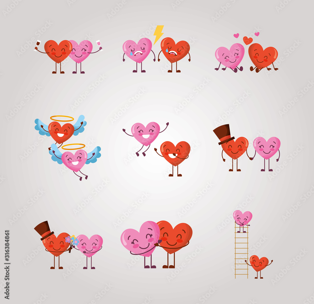 Wall mural bundle of valentines day hearts characters