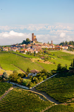 View of the village of Serralunga d`Alba and the wonderful Langa, italy