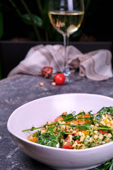 fresh salad with olive oil and balsamic vinegar