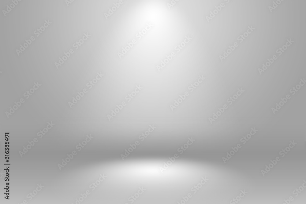 Wall mural abstract empty white and gray gradient soft light background of studio room for art work design.