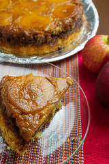 Brazilian apple pie, sweet very famous in Brazil on the wood table kitchen. Top View.