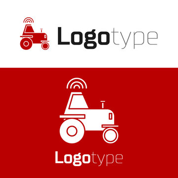 Red Self Driving Wireless Tractor On A Smart Farm Icon Isolated On White Background. Smart Agriculture Implement Element. Logo Design Template Element. Vector Illustration