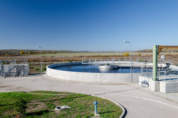 Fototapeta na wymiar View to sewage treatment plant - water recycling. Waste management.