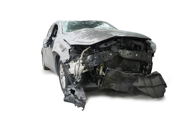 Car crash accident,Front of car crashed in serious accident on the road ,Broken windshield...