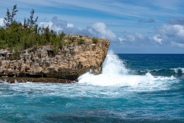 Rugged windswept lithified coastline. Kamala point - Poipu, southeast coast Kauai, Hawaii.