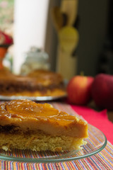Brazilian apple pie, sweet very famous in Brazil on the wood table kitchen