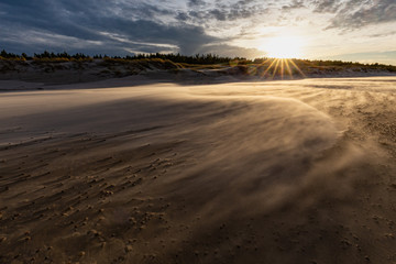 A beach after a storm during a windy evening in the Slowinski National Park. Czolpino, Leba, Poland. - obrazy, fototapety, plakaty