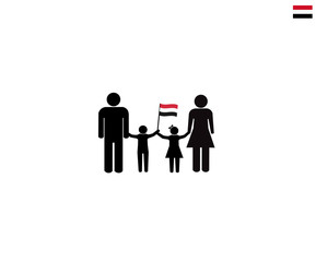 Yemenite family with the Republic of Yemen national flag, we love yemen concept, sign symbol background, vector illustration.