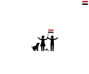 Syrian children with national flag of the Syrian Arab Republic, future of syria concept, sign symbol background, vector illustration.