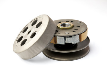 centrifugal clutch set of motorcycle or scooter on white background .Motorcycle automatic clutch...