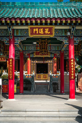  Traditional, historic Chinese architecture in Wong Tai Sin Temple, a touristic landmark in Hong Kong