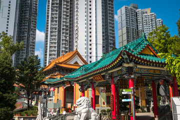  Traditional, historic Chinese architecture in Wong Tai Sin Temple, a touristic landmark in Hong...