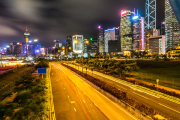 Obraz premium city night view in Victoria harbor Hong Kong