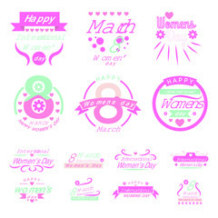 Womens day typography set. Labels, logo, text design. Usable for banners, greeting cards, posters etc.