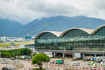 Airport under cloudy sky in Hong Kong