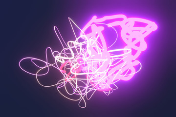 Decorative, illustrations, messy colorful string neon grow lights, for design texture background. 3D render.