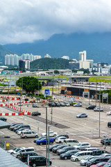 Airport under cloudy sky in Hong Kong