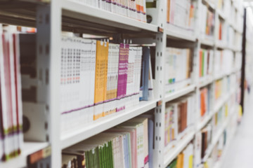 blurred of shelf in library