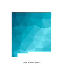 Vector isolated illustration icon with simplified blue map's silhouette of State of New Mexico (USA). Polygonal geometric style. White background