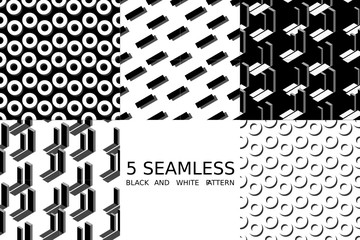 collection of seamless abstract black and white geometric patterns