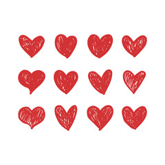 Hearts doodles. Symbol of love. Vector illustration.
